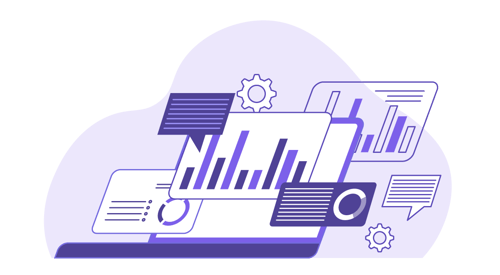 Ilustração de notebook com dashboards na tela